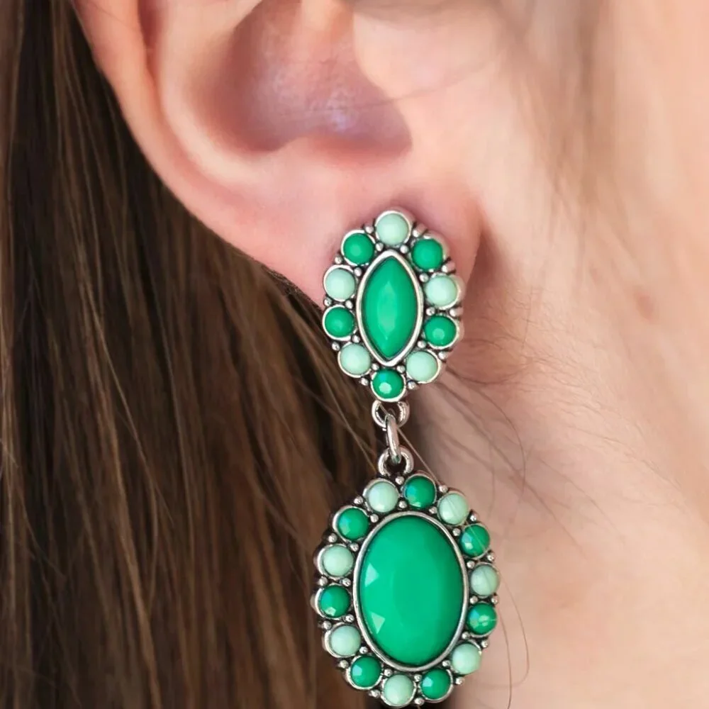 Paparazzi Jewelry Accessories - Positively Pampered - Green Earrings - Vintage